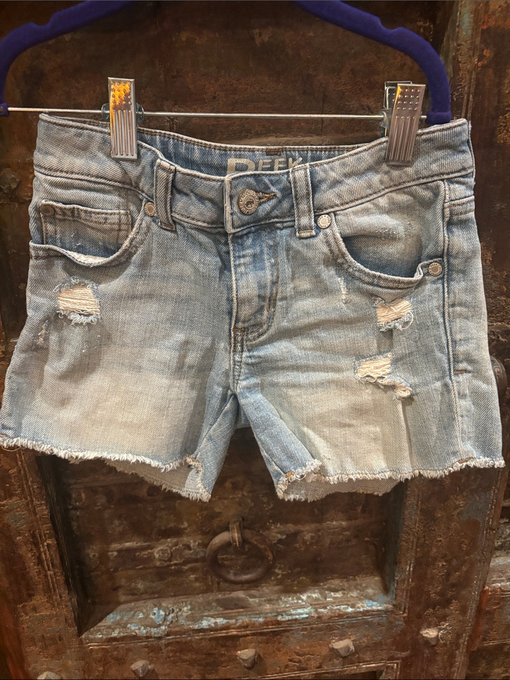 Peek Light Blue Distressed Denim Cutoff Shorts